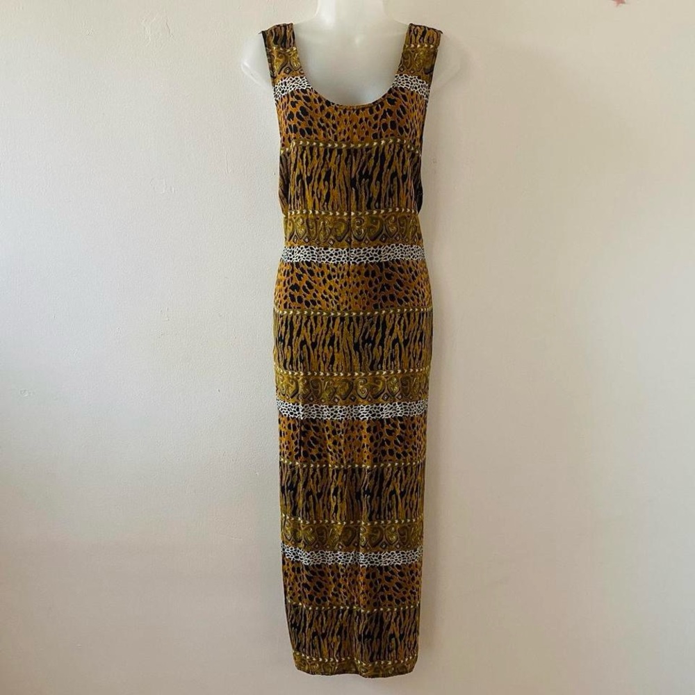 VINTAGE BOHO ANIMAL PRINT MAXI DRESS W/ SIDE SPLITS